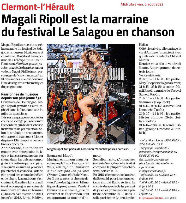 Magali Ripoll est la marraine du festival Le Salagou en chanson